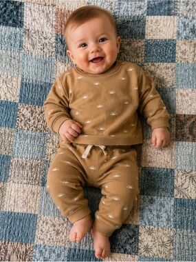 Quincy Mae Tan Baby Matching Set with White Sun Prints